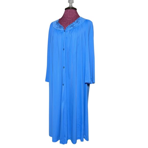 Shadowline Vintage Long Blue Button-Down Robe - Picture 5 of 8